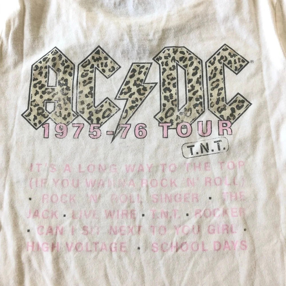 AC/DC Womens Small Cream Band Tee T Shirt TNT 1975-76 Tour Graphic Leopard Print - Picture 3 of 6